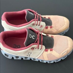 On Running Women's Pink and Cream Athletic Shoes